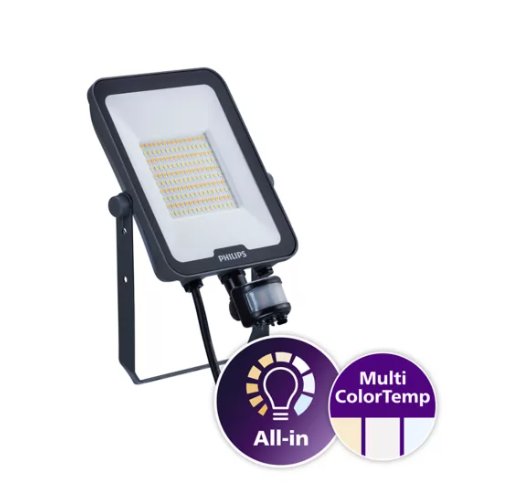 PHILIPS LEDINAIRE FLOODLIGHT  50W 5500 LUMEN CCT CRI80 SYMMETRICAL WIDE BEAM MDU1 CW PIR IP65